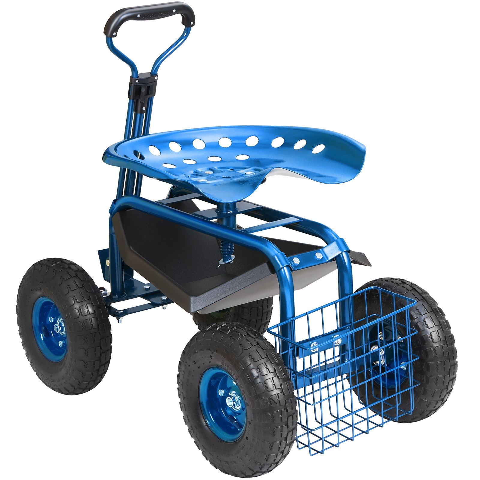 Garden Rolling Work Seat With Swivel Chair And Tool Tray Blue_voghion.com